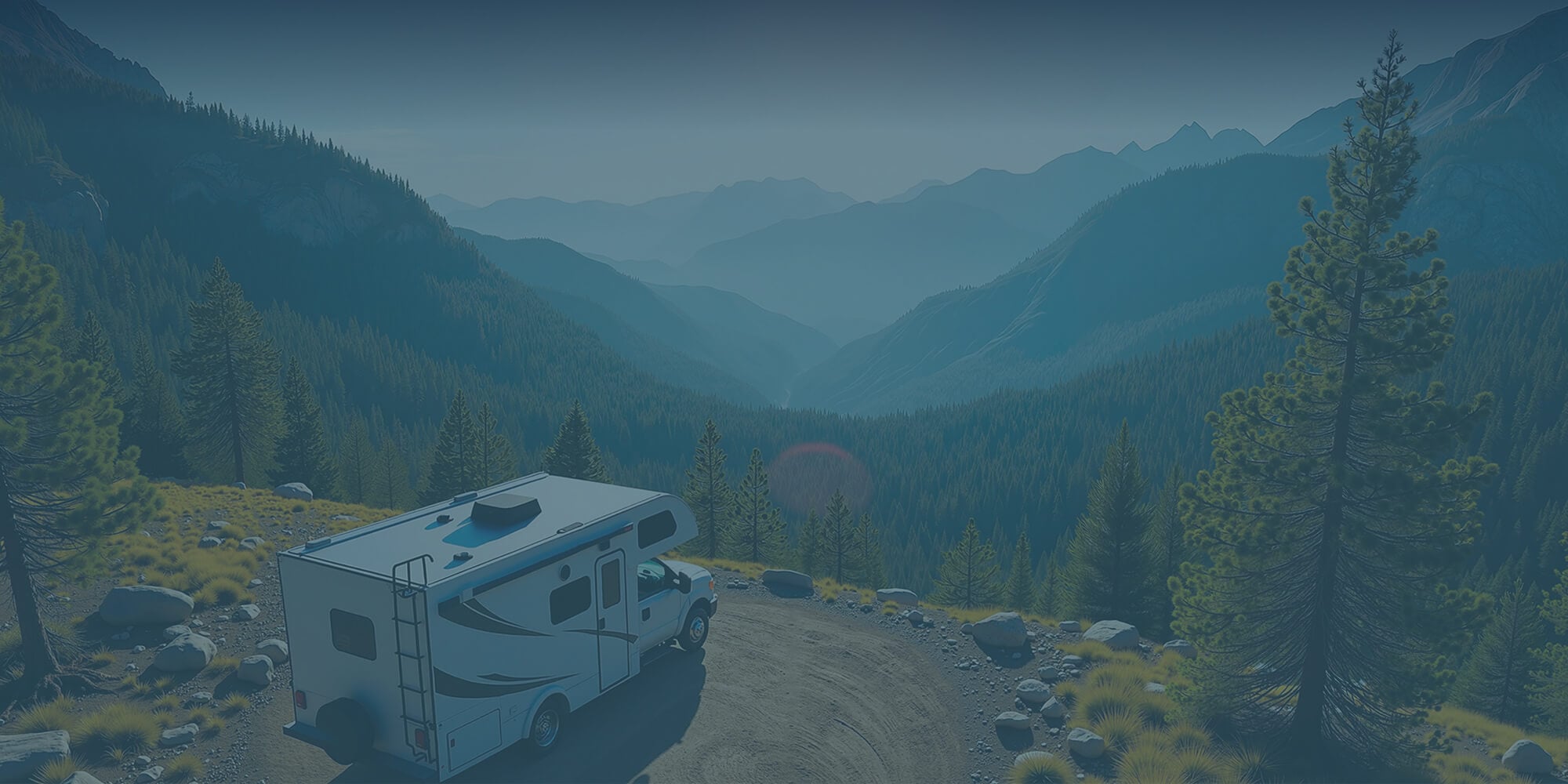 RV overlooking mountains
